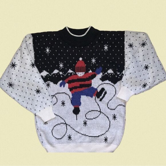 vintage 80s 90s barbra sue cute knit sweater winter snow skating holiday‎ small - Picture 1 of 8